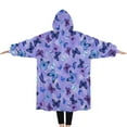 thumbnail image 2 of Oversized Wearable Blanket Hoodie,Purple Butterfly Pattern Sherpa Blanket Hoodie with Super Pockets,Super Warm Fuzzy Pullover for Women & Men, 2 of 6