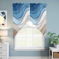 thumbnail image 6 of Blue Brown Kitchen Window Curtains, Swag Curtains Valance for Bedroom Living Room Bathroom, Gradient Geometric White Water Stripes Modern Rod Pocket Window Curtain Block Drapes 2 Panels 36"x36", 6 of 9