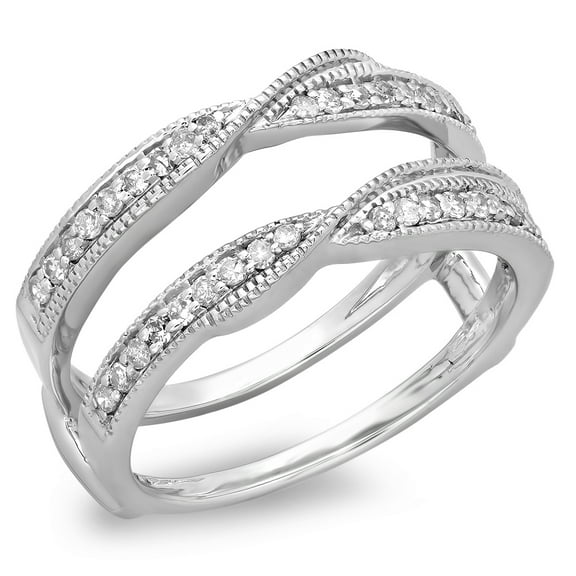 Dazzlingrock Collection 0.33 Carat (ctw) 14K Diamond Wedding Band Enhancer Guard Double Ring 1/3 CT, White Gold, Size 6