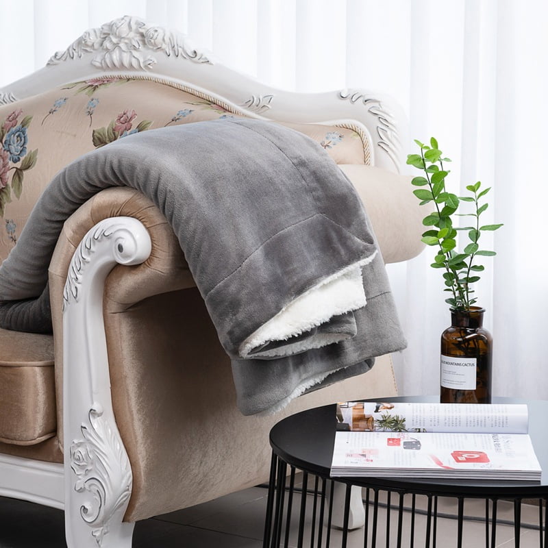 Sherpa Fleece Blanket Double Sided Super Soft Luxurious Plush Blanket Gray 160 130CM