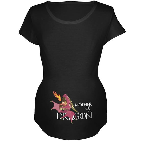 Mother of a Dragon Cute Pink Fire Maternity Soft T Shirt Black X-LG