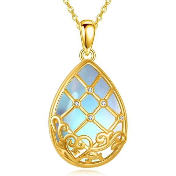 18K Gold Plated Filigree Necklace for Women 925 Sterling Silver Cage Filigree Necklaces Tear Drop Pendant Moonstone Jewelry Anniversary Birthday Jewelry Gift for Wife Mother