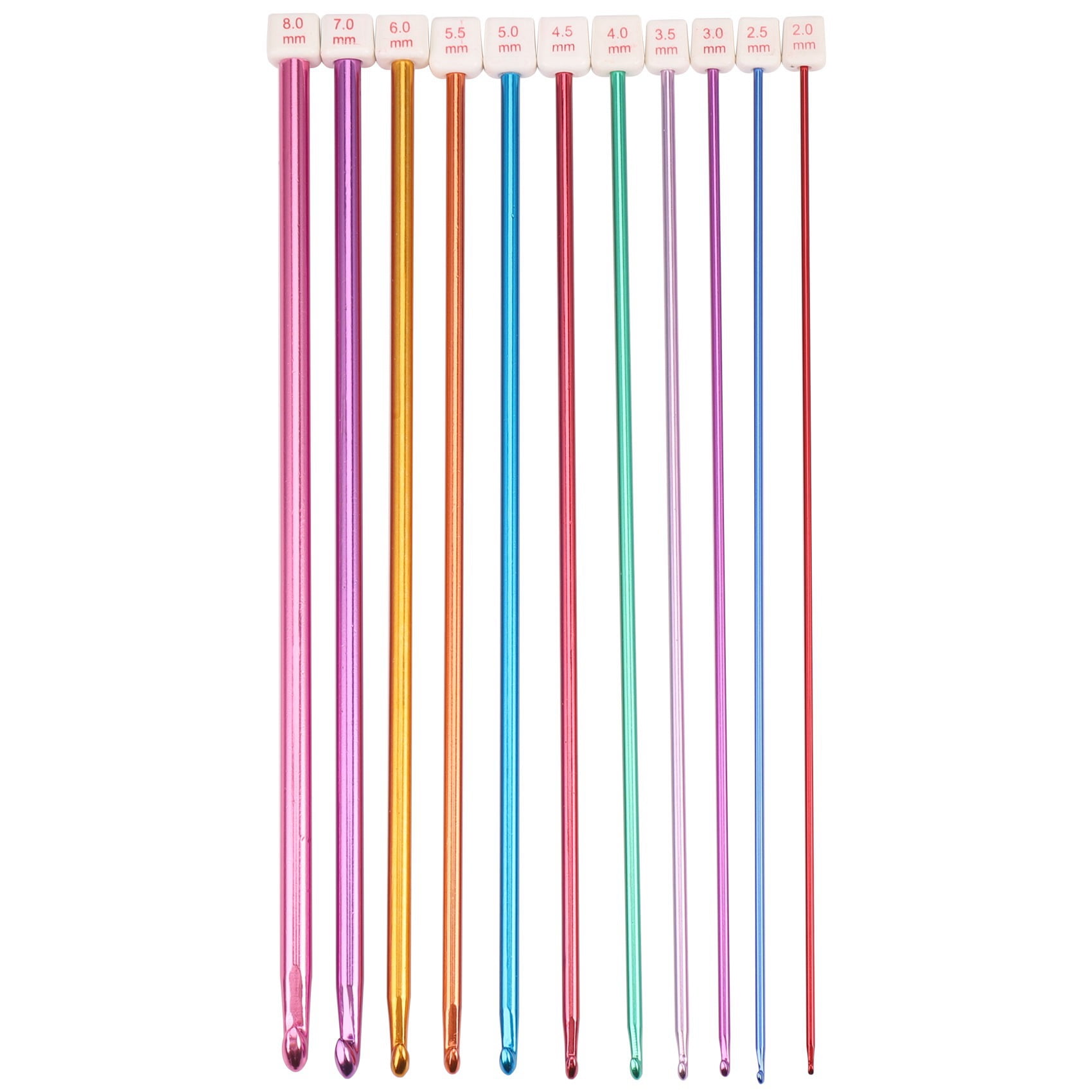 11pcs 27cm Multicolour Aluminum Tunisian Afghan Crochet Hook Knit Needles 2-8mm