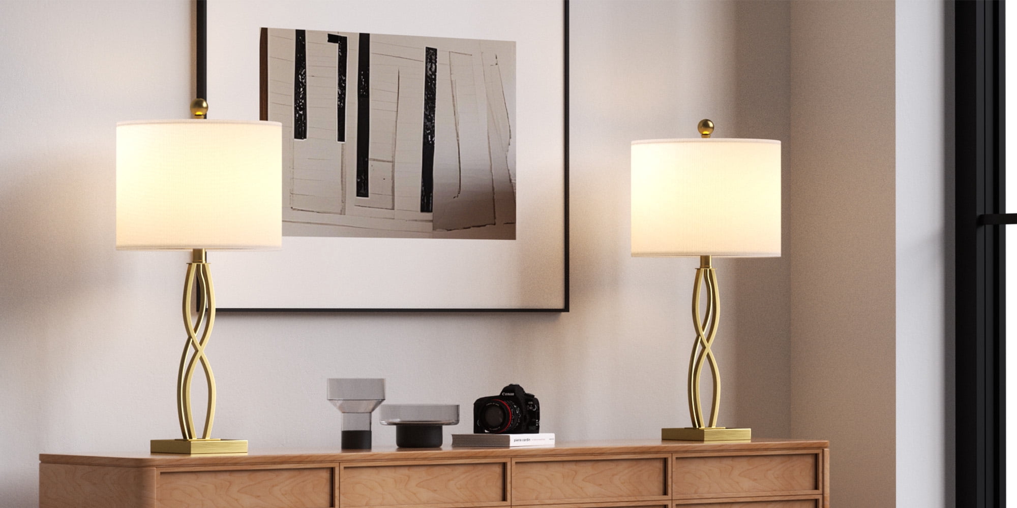 Maxax 26" Gold Table Lamps Set of 2 , Modern 3-Way Dimmable Bedside Lamps for Living Room, Bedroom, Nightstand, End Table, Office