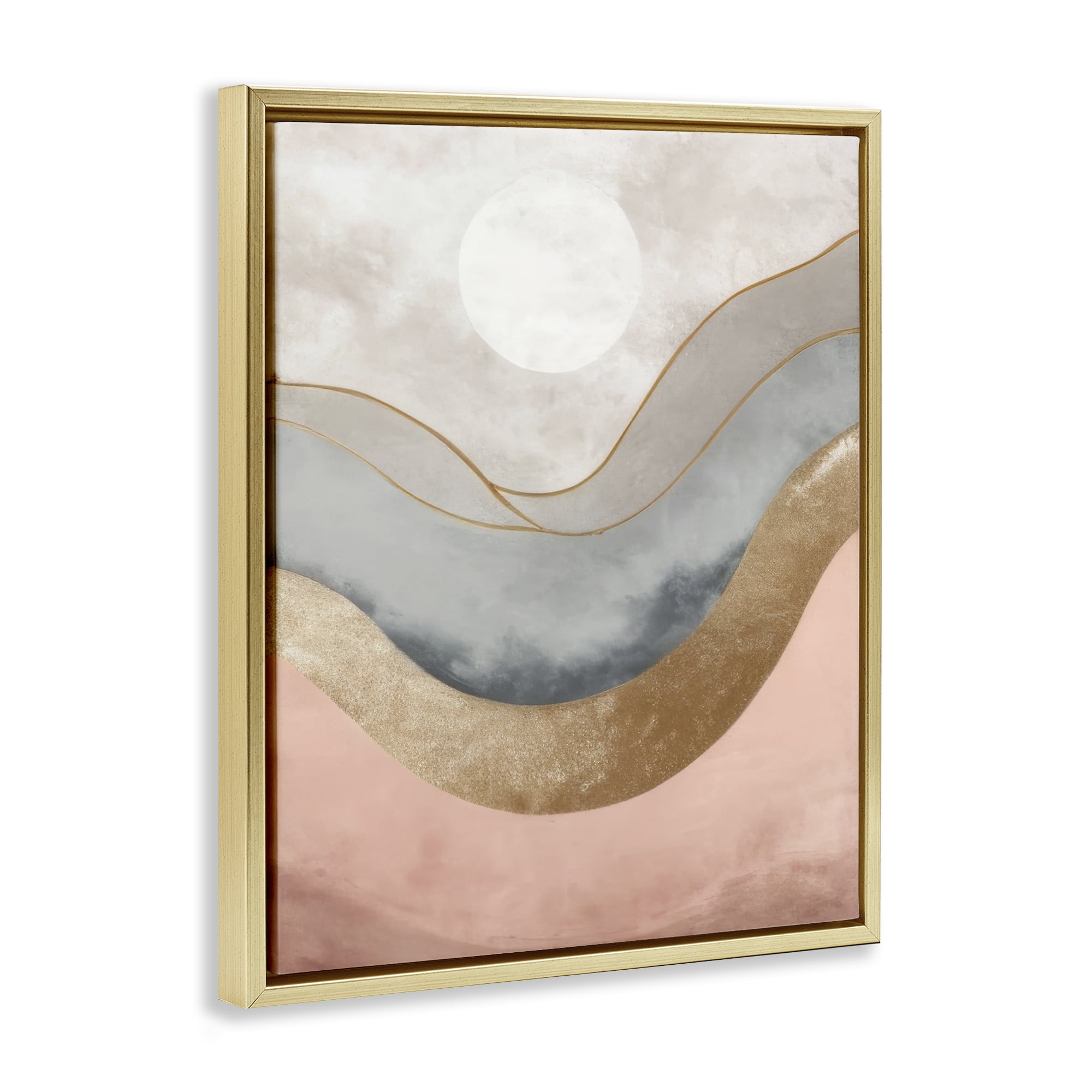 Stupell Industries Lunar Curves Landscape Abstract Painting Gold Floater Framed Canvas Art Print Wall Art, 25 x 31