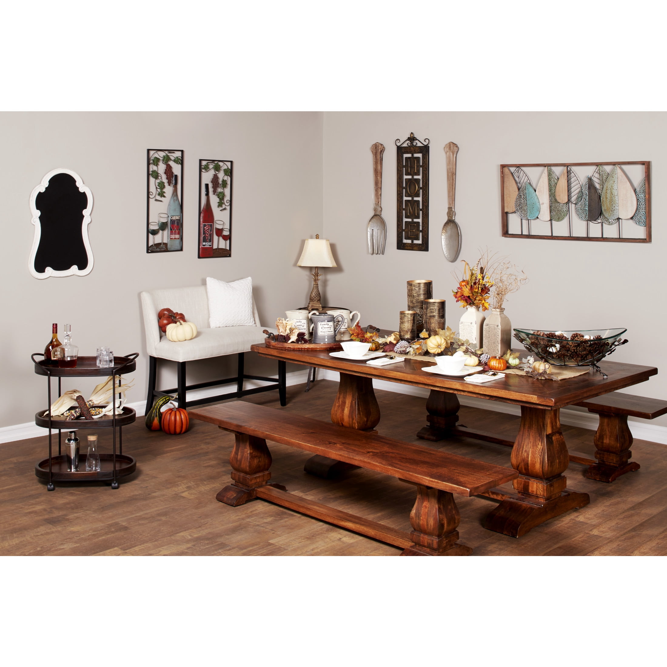 DecMode 25" x 30" Brown Wood Rolling Oval 3 Shelf Bar Cart with Black Metal Frame, 1-Piece