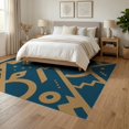 thumbnail image 3 of ODIKA 6'x9' Navy Blue Ochre Abstract Geometric Washable Area Rug Modern Artistic Stepped Forms Curved Lines Diamond Dots Minimalist Graphic Non-Slip, Easy Care, for Family Room, Living Mater Bedroom, 3 of 7