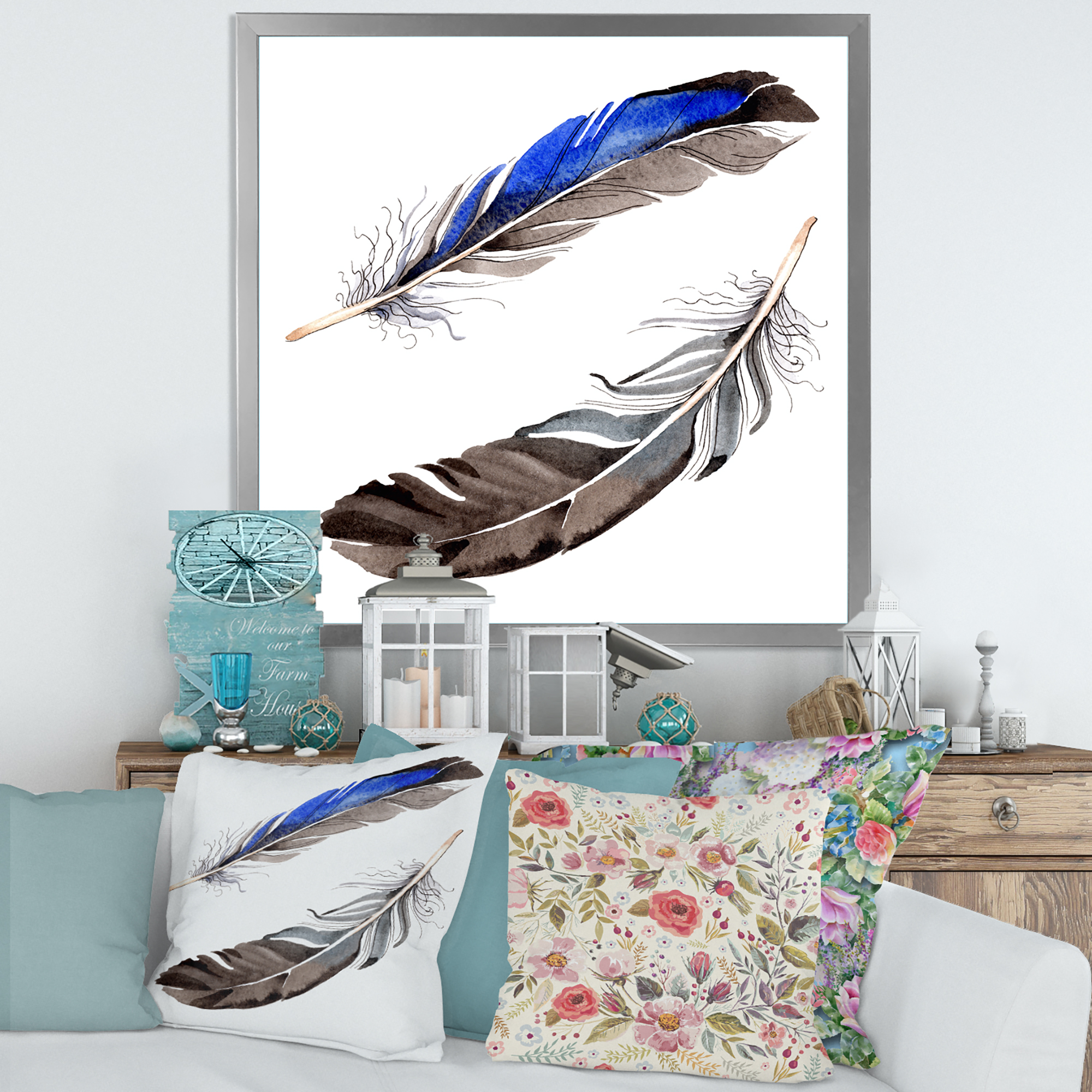 Designart 'Colourful Boho Art Feathers III' Bohemian & Eclectic Framed Art Print