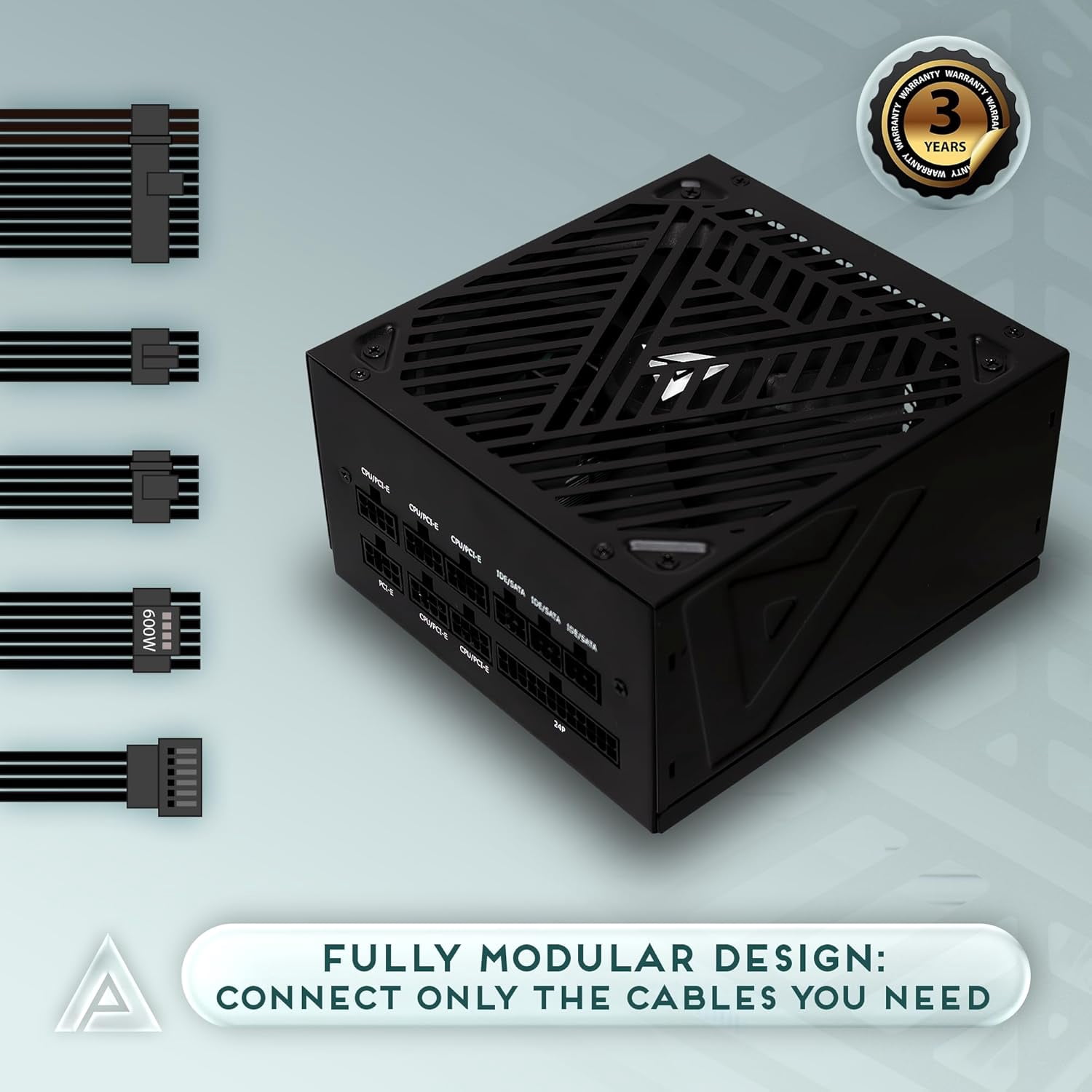 Apevia ATX-SL1000W Soul 1000W ATX 3.0 & 3.1 Compatible, Fully Modular, PCIe 5.1 12V-2x6 Connector ATX Active PFC, DC to DC Converter Design, 140mm Silent Fan, RoHS Compliance, Gaming Power Supply