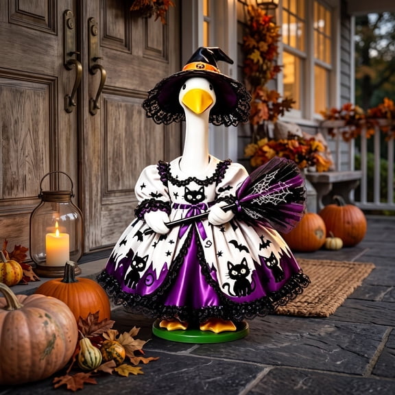 AZXY HalloweenPorch Goose Outfit, Fits 23‑Inch Porch Goose Statue, Witch‑Themed Goose Clothing, Goose Cloth, Fall Costume for Cement Plastic Goose, Outdoor Yard Patio Garden Porch Decor
