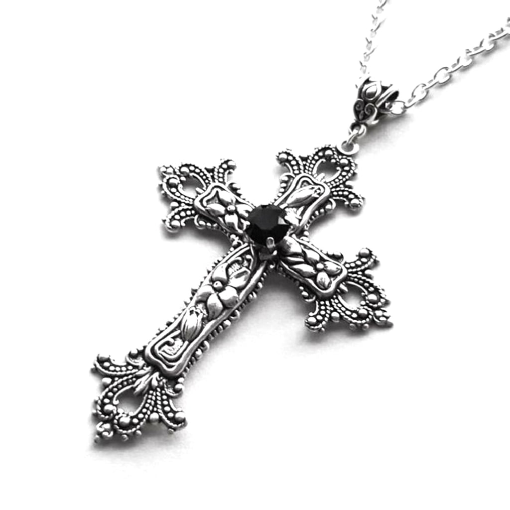 Sofullue Big Cross Pendant Necklace for Women Men Goth Gothic Neck