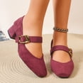 thumbnail image 5 of Womens Square Toe Mary Jane Block Heels, Low Chunky Heel Dress Pumps, Comfortable Shoes with Gold Buckle, Wine Red,Size 8.5, 5 of 9