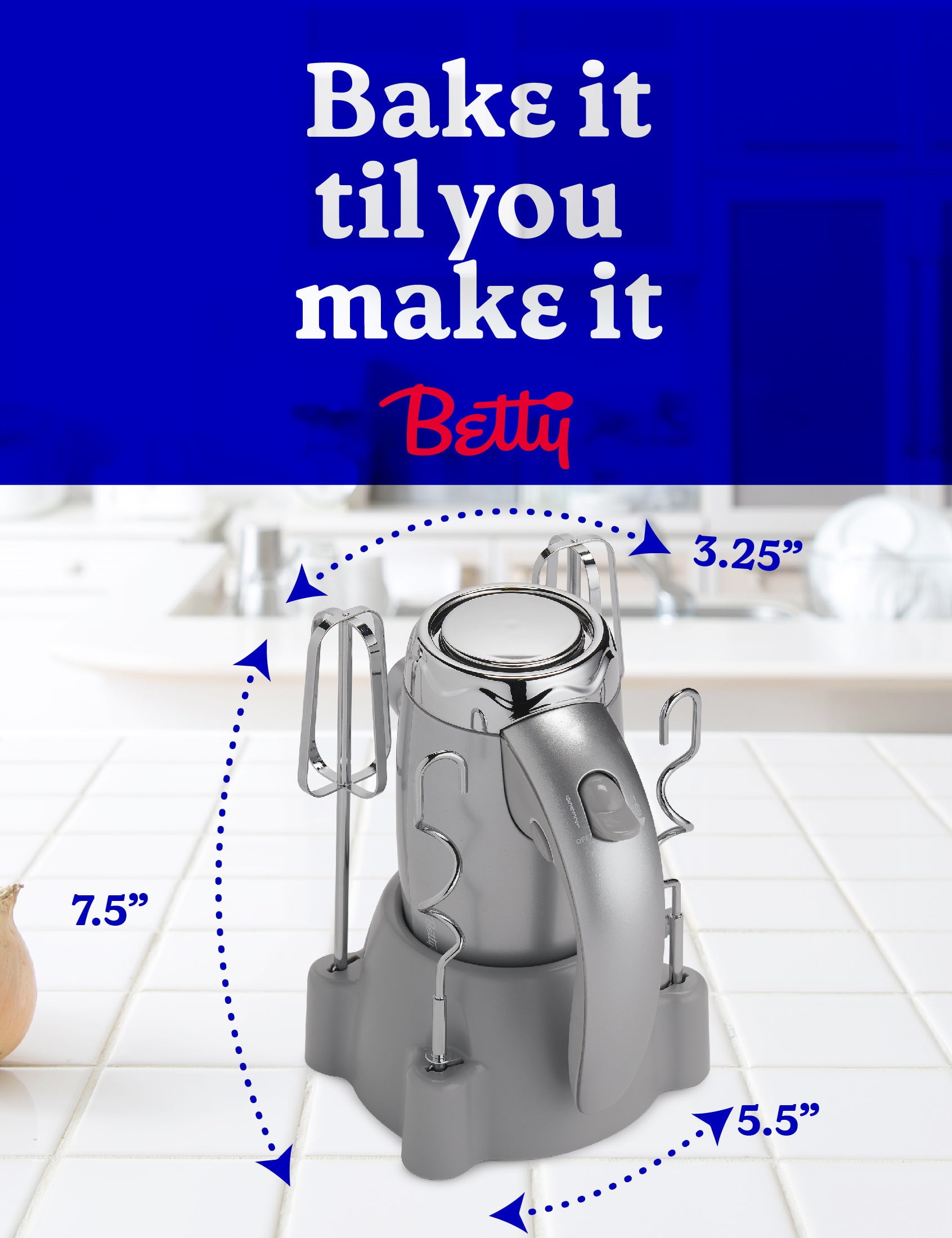 Betty Crocker 7-Speed Corded Electric Power Up Hand Mixer with Stand (Silver), BC-4208S