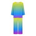 thumbnail image 4 of Lovskoo 2024 Women's Two Piece Pajamas Set Crewneck Long Sleeve Nightwear with Capri Pants Sleepwear Lounge Sets Multicolor, 4 of 5