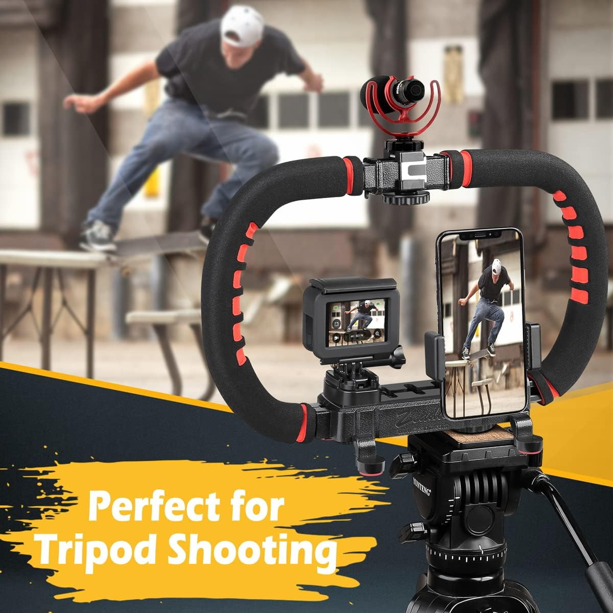 Zeadio Handheld Camera Stabilizer with Tripod, Compatible with Cameras, Camcorders, Action Cameras, Smartphones