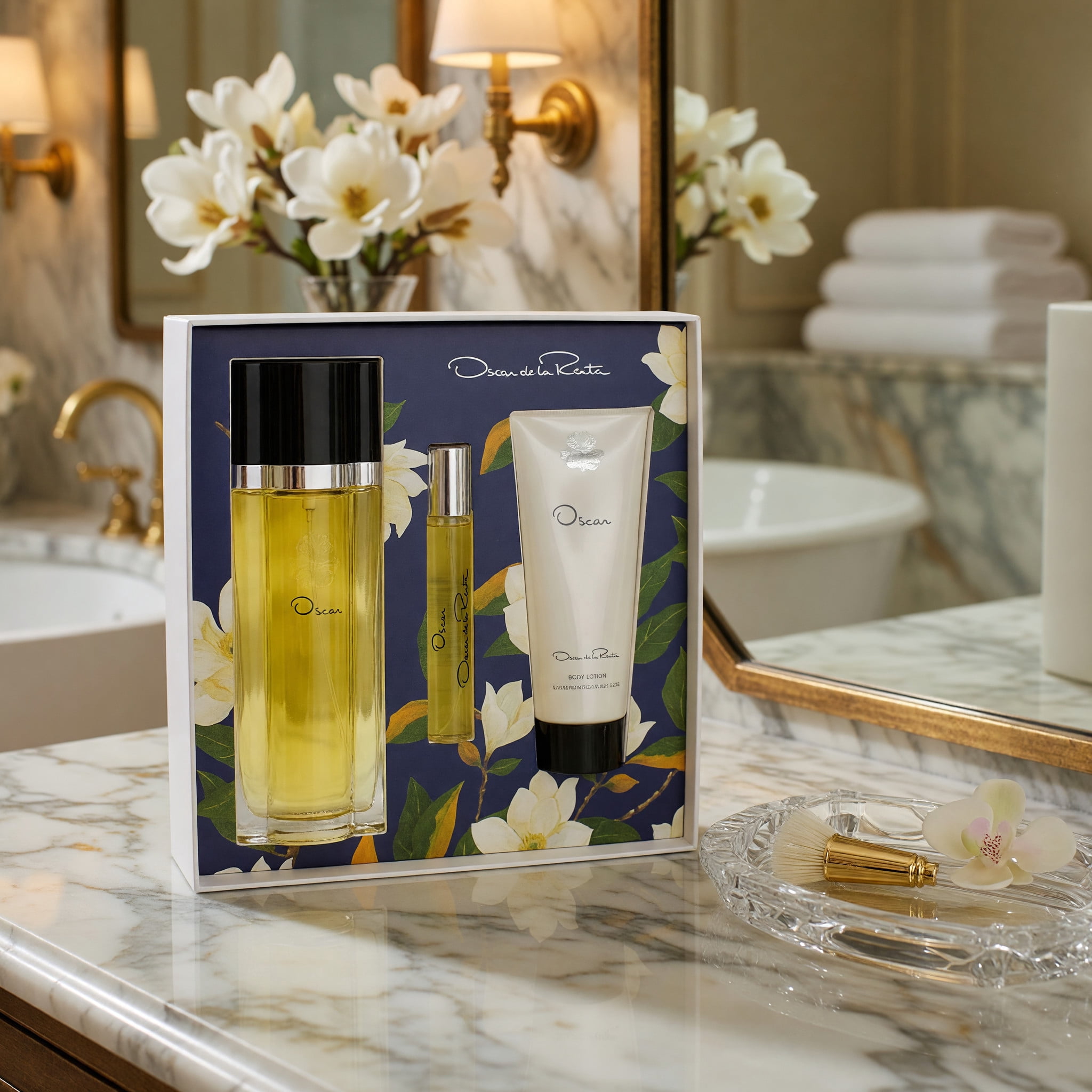 Oscar de la Renta Oscar, Oscar Signature Eau de Toilette 3 Piece Gift Set for Women - Perfume Spray 3.4 Fl. Oz, Travel Spray 0.5 Fl. Oz, and Body Lotion 3.4 Fl. Oz.