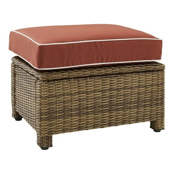 Afuera Living Wicker / Rattan & Fabric Outdoor Ottoman in Sangria Red/Brown
