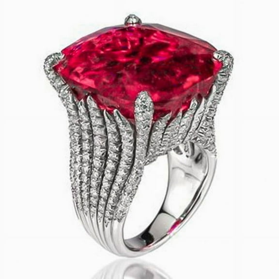 Women Fashion Silver Natural Ruby Diamond Engagement Antique Ring