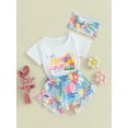 thumbnail image 2 of Bagilaanoe 2pcs Newborn Easter Outfits Baby Girl Shorts Set Short Sleeve Print Romper Tops + Ruffle Shorts + Headband 3M 6M 12M 18M 24M Infant Casual Summer Clothes, 2 of 8