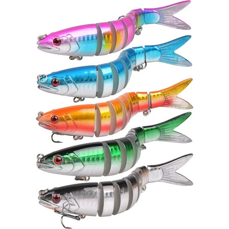 Fishing Lures for Bass Trout 5pcs Multi Jointed Swimbaits Slow Sinking Bionic Swimming Lures Artificial Segmented Hard Baits for Freshwater Saltwater Fishing
