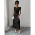 thumbnail image 6 of Black Satin Cowl Neck Short Sleeve Maxi Dress For Elegant Day Or Evening Wear, 6 of 6