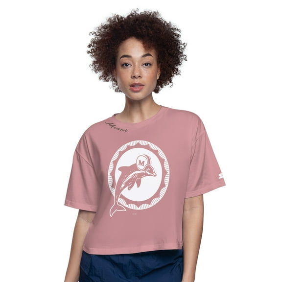 Women's-Starter Pink Miami Dolphins Play the Ball Boxy Cropped T-Shirt