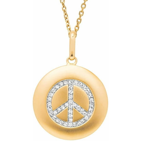 0.16 Carat T.W. Diamond Yellow Gold-Plated Sterling Silver Round Peace Sign Disc Pendant