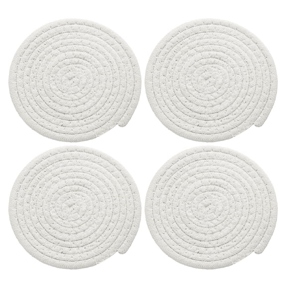 4 Pcs Round Braided Placemats, 5.9" Woven Placemats Kitchen Table Place Mats for Farmhouse Decor(White)