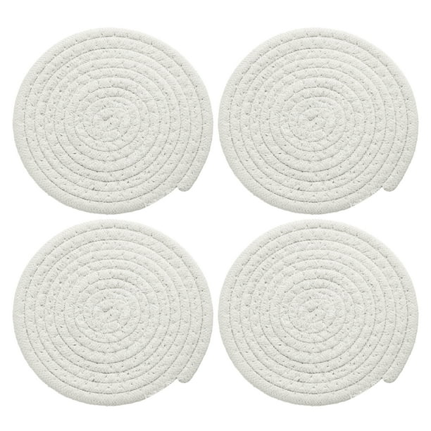 4 Pcs Manteles Individuales Redondos Trenzados, 5.9" Manteles Tejidos para Mesa de Cocina para Decoración de Granja (Blanco)