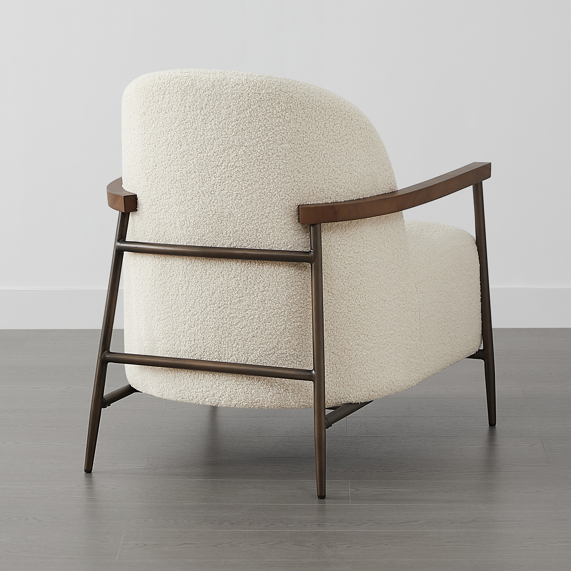 Spruce & Spring Modern Upholstered Faux Sherpa Accent Chair with Wood Arms and Metal Legs, Set of 2, Ivory
