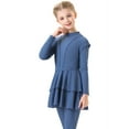 thumbnail image 4 of IBTOM CASTLE Kids Girls Burkini Swimsuits Toddler Modest Muslim Swimwear Long Sleeve Full Cover Swim Top Pants Hijab 3PCS Bathing Suit Rash Guard 3-4 Years Blue, 4 of 8