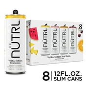 NUTRL Vodka Hard Seltzer Fruit Variety Pack, Gluten Free, 8 Pack, 12 fl oz Slim Cans, 4.5% ABV