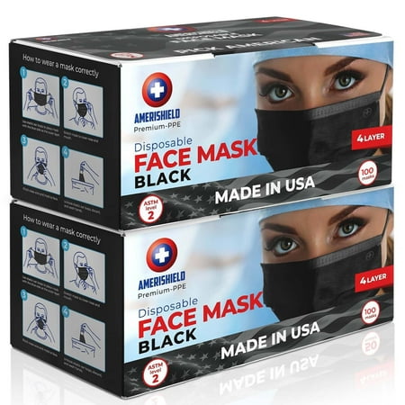 Amerishield ASTM Level 2, Made in the USA, Disposable Face Mask, FSA/HSA eligible, 4 Layer, Breathable & Comfortable for Allergy and Sun Protection, 100 Pack