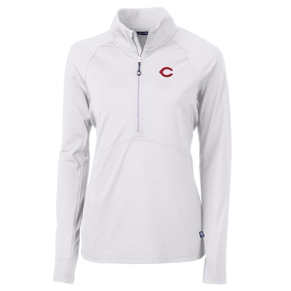 Women's Cutter & Buck White Cincinnati Reds Adapt Eco Knit Stretch Half-Zip Pullover Top