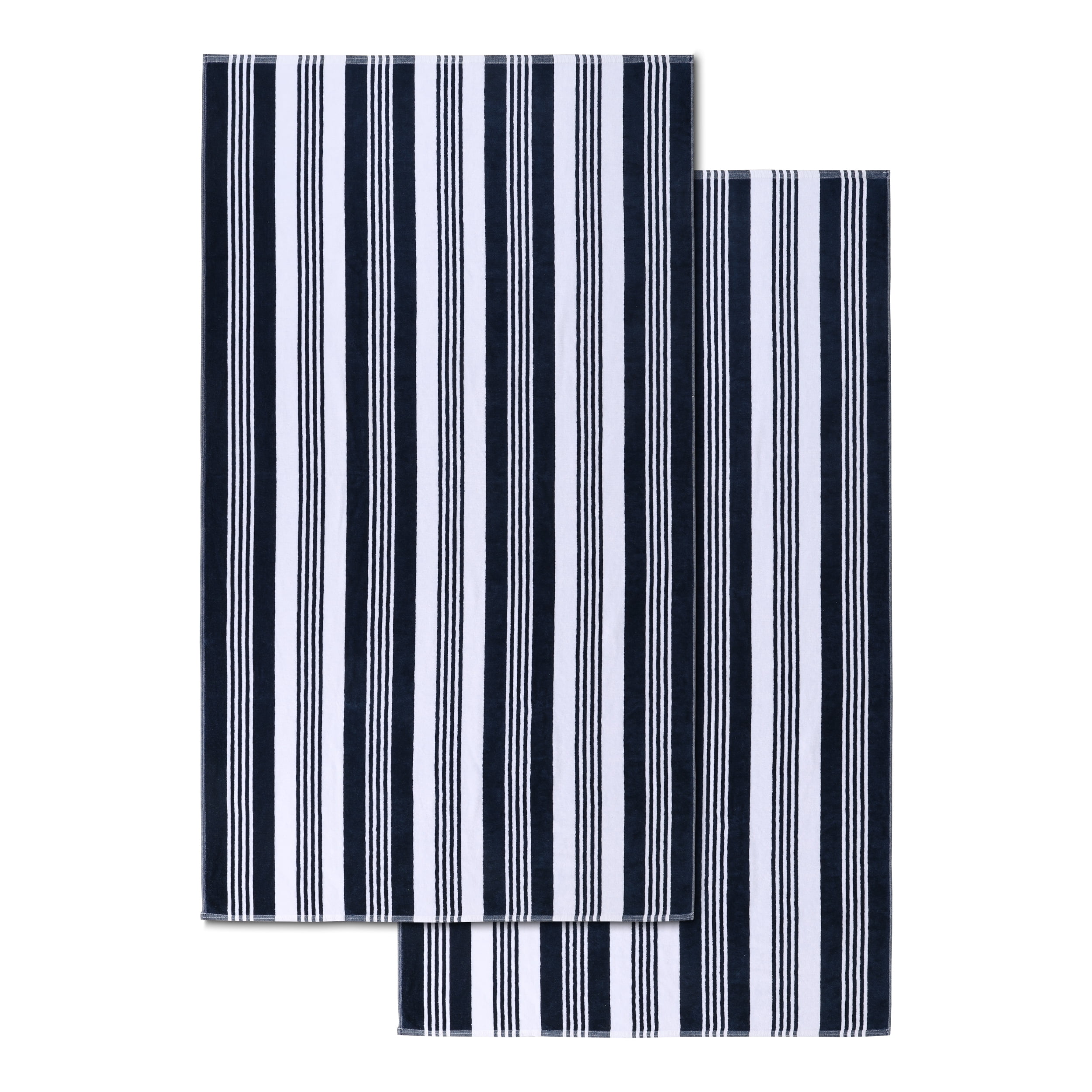 Superior Maui Striped Cotton Oversized Cotton Blue Beach Towel, Set of 2