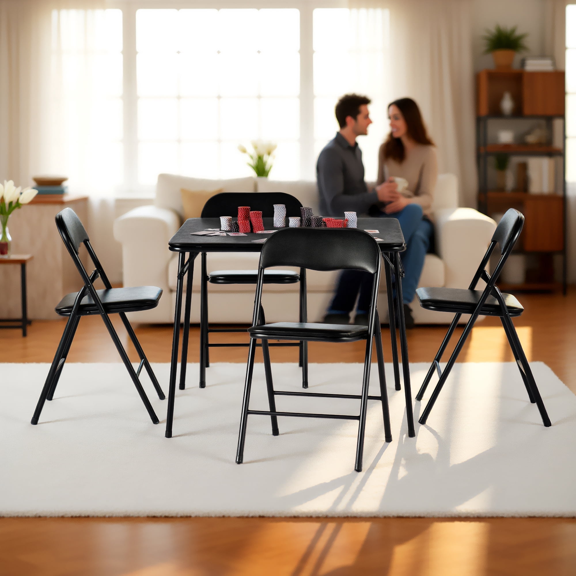 Homy Casa 5-Piece Game Card Table Set, with Folding Chairs for Poker, Board Games, Activity Nights