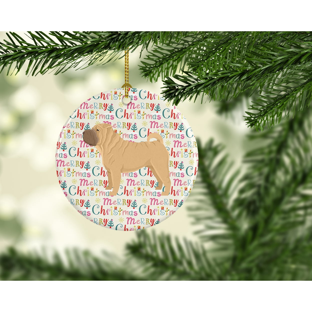 Shar Pei Merry Christmas Ceramic Ornament 2.8 in x 2.8 in