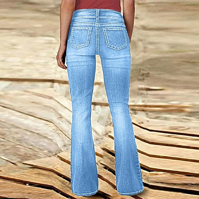 Bigersell Cute Distressed Jeans Full Length Pants Ladies Spring and Fall  Denim Wide Leg Pants Ripped Shrink Jeans Ladies Bootcut Pant 