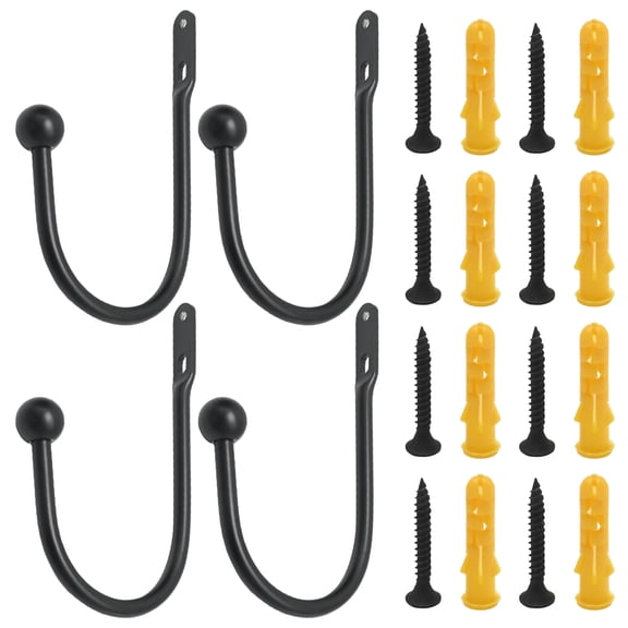 4 Pack Black Curtain Tieback Hooks, Retro Ball End Metal Curtain Holdbacks, Decorative Curtain Hooks with Mounting Screws and Wall Anchors for Living Room Bedroom Window Drapery