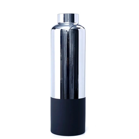 CC Home Furnishings Handblown Two Tone Cylindrical Glass Vase - 15.5” - Silver and Black