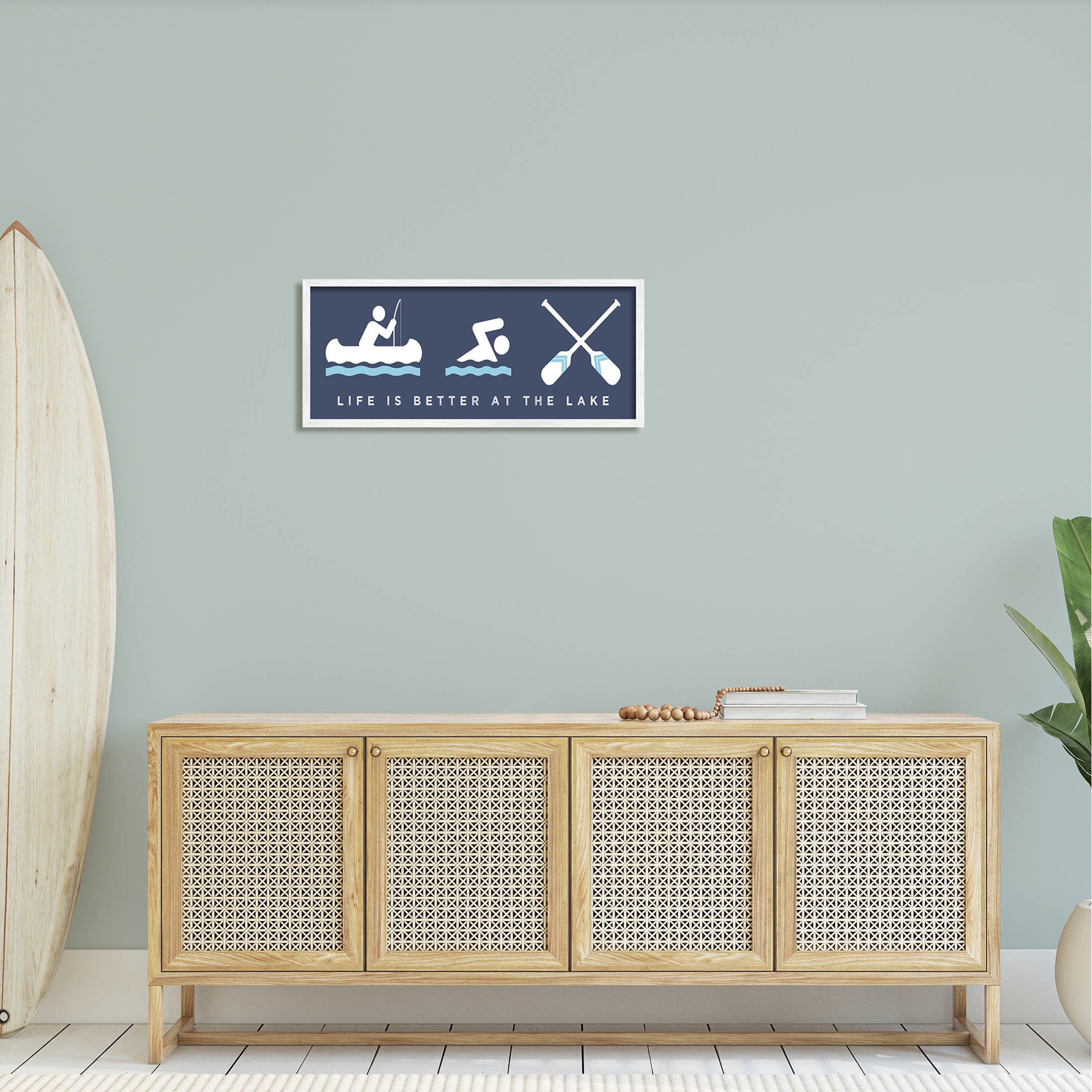 Life Better At Lake Water Fun Typography Graphic Art White Framed Art Print Wall Art