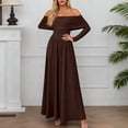 thumbnail image 6 of Women's One Shoulder Long Sleeve Dress, French Style Belted Waist Midi Dress, Elegant Evening Dress for Weddings or Galas, Coffee - XL, 6 of 6