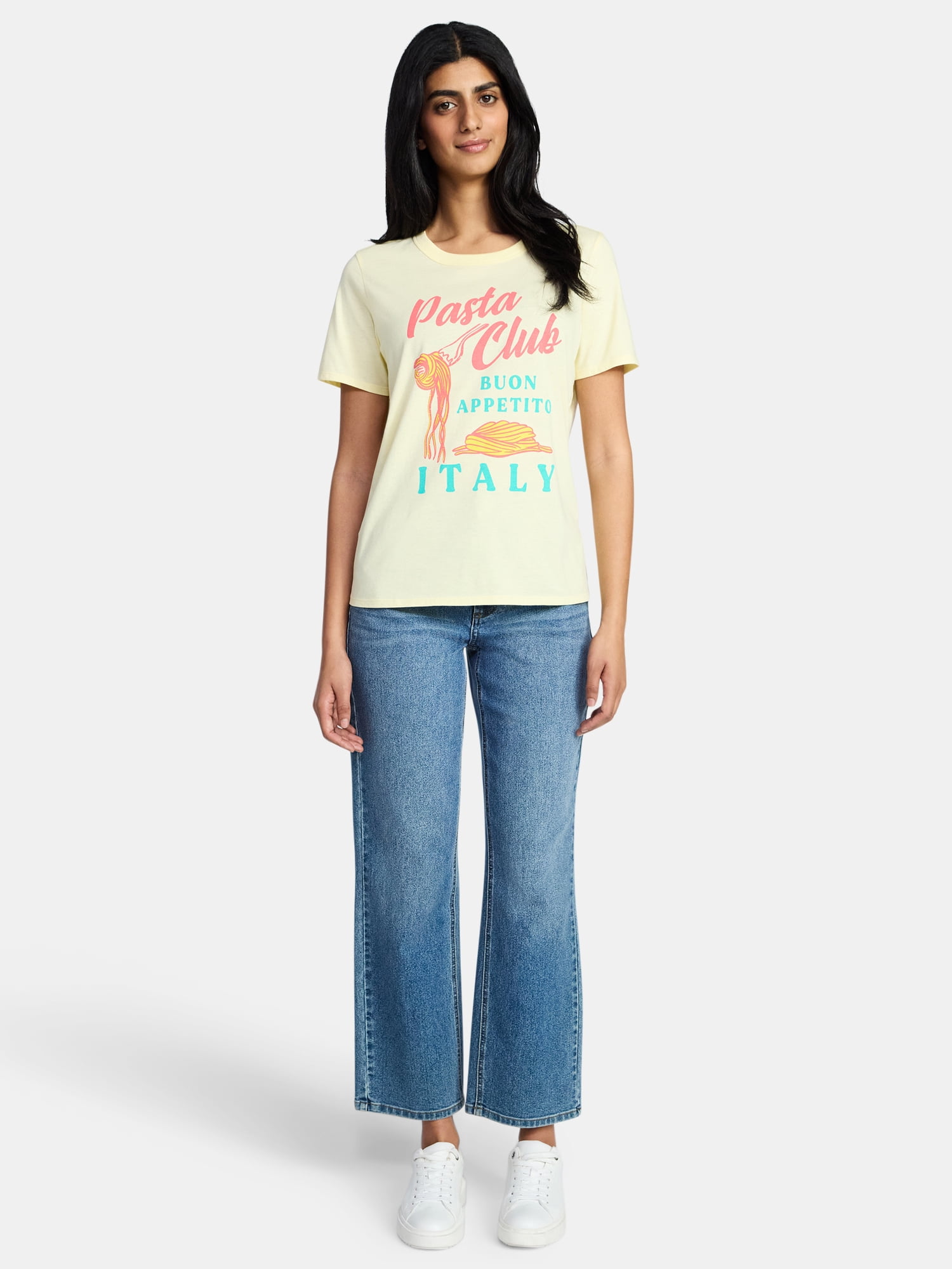 Pasta Club Women's Graphic Everyday Tee with Short Sleeves, Sizes XXS-XXL