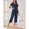 thumbnail image 2 of WQD Womens Pajama Sets Pj Set Floral Print Short Short Sleeve Top With Capri Pants Sleepwear 2 Piece Loungewear with Pockets, 2 of 7