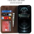 thumbnail image 3 of Compatible with iPhone 12 Pro Max Wallet Case,[3 Card Slots] [1 Cash Pocket] [Stand Feature] Magnetic Top Layer Leather Cover Shockproof Cat Eye Style Case for iPhone 12 Pro Max,6.7 inch Brown, 3 of 17