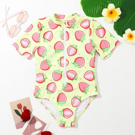 

nsendm Zipper Swimwear Outfits Hollow Bikini Summer Kids Swimwear Girls Watermelon Print Ruffle Girls Swim Practice Suit Swimwear Yellow 7 Years