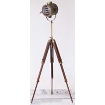 Nautical Designer Brown Spot Searchlight Studio Floor Lamp with Brown wood Tripod Stand