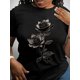 thumbnail image 1 of Stylish Casual Short-Sleeve Summer T-Shirt for Women with a Fitted Design Featuring a Delicate Rose Print And a Round Neckline., 1 of 6