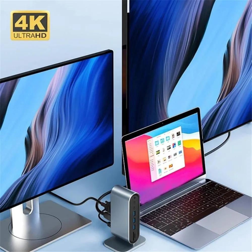 12 Ports USB C Docking Station - AUBEAMTO 12-in-1 USB C Hub Dock Laptop Display Docking Station Universal Port with 4K HDMI Monitor,100W PD,Ethernet,VGA,Audio,SD/TF,USB 3.0 Adapter for Mac Computer