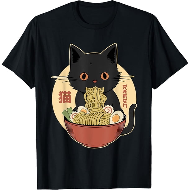Cat Ramen - Camiseta de anime con gráficos divertidos japoneses Kawaii Cat